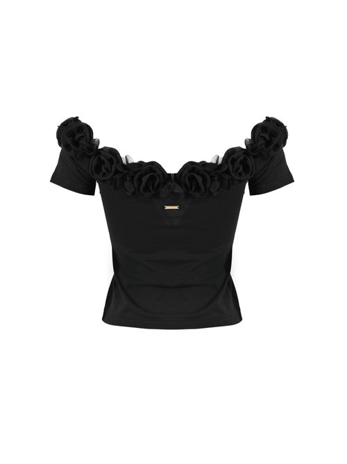 T-shirt roselline in misto cotone e viscosa Caviale NO SECRETS | 261NS079CAVIALE